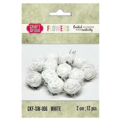 Craft & You Artes e trabalhos manuais Rosas De Foam 2cm 12Uni Branco Com Véu