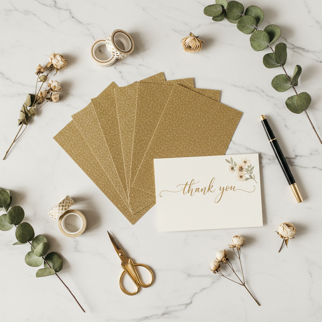 Flat lay Cartolina Glitter Ouro
