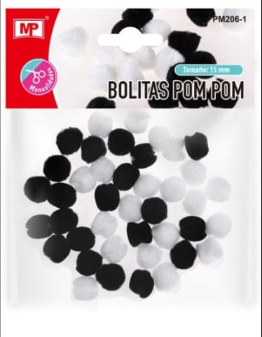 Pompons 15mm MP Preto/Branco - PapelojaMP