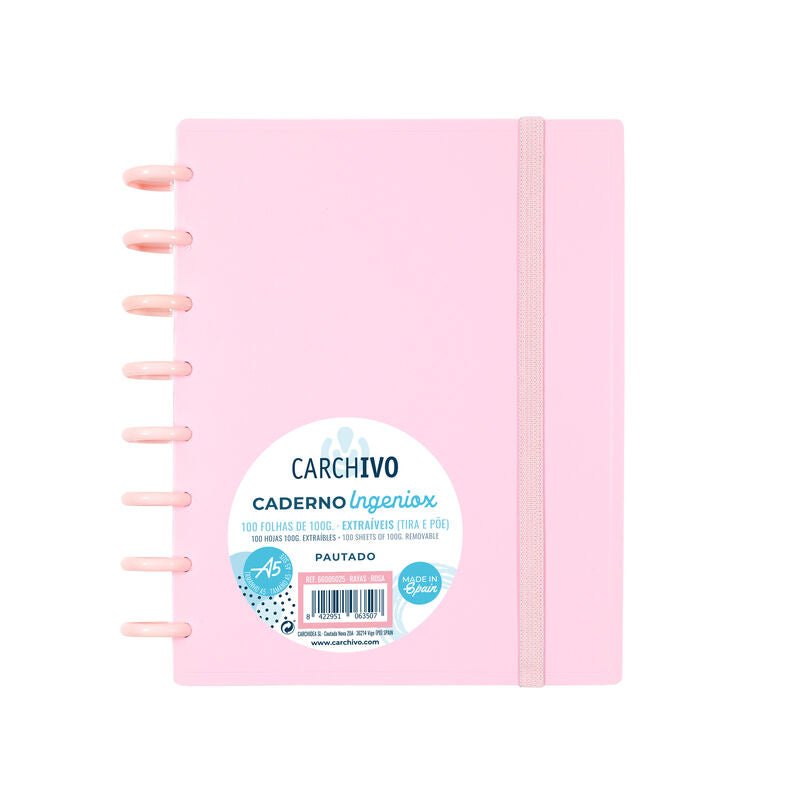 Caderno Ingeniox A5 100fls Quadriculado Rosa