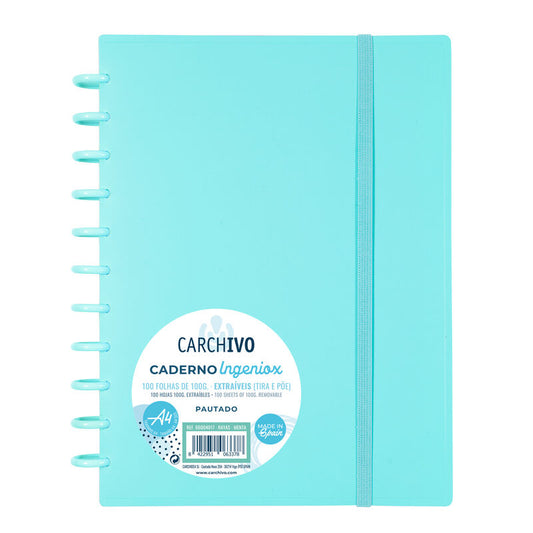 Caderno Ingeniox A4 100 Folhas Quadriculado Pastel Menta
