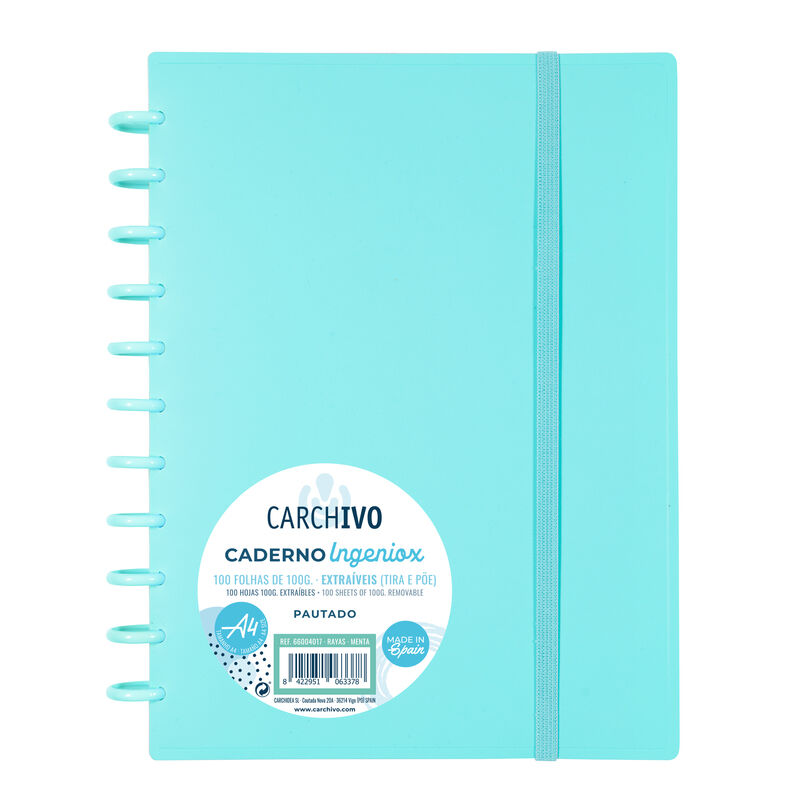 Caderno Ingeniox A4 100 Folhas Pautado Pastel Menta