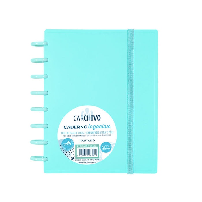 Caderno ingeniox A5 100 Folhas Pautado Cores Pastel Menta