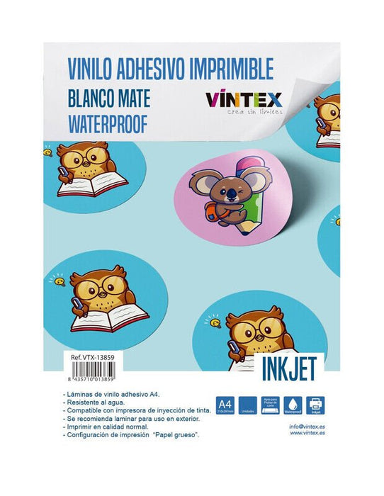 Vinil Adesivo Imprimível Vintex A4 Branco Mate 20 folhas - PapelojaPapeloja