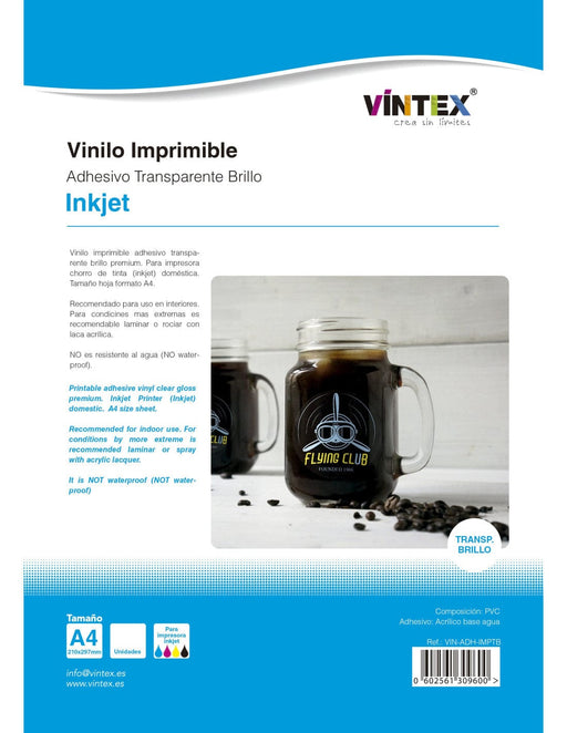 Vintex Artes e trabalhos manuais Vinil Imprimível Adesivo Transparente Brilho A4 20Fls